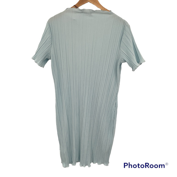 WEEKDAY Elaine Mini Dress SZ S ASOS Light Blue Recycled Crinkle Lettuce Hem Mini - Picture 7 of 11